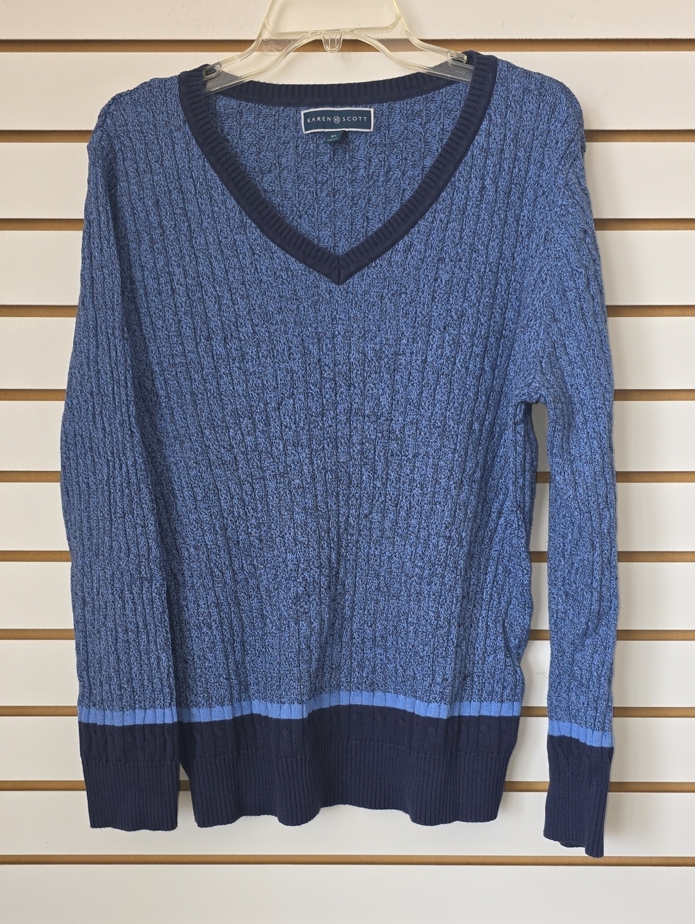 Karen Scott Cable-Knit V-Neck Cotton Sweater XL